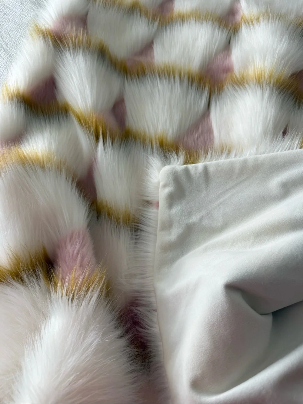 Anthropologie Faux Fur Throw in White, Pink & Gold